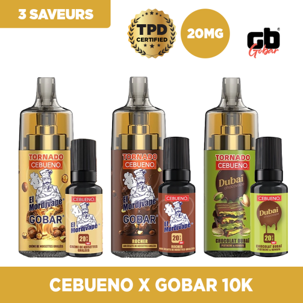 10000 Puff 100% Légale El Mordjvape Rocher 20mg - Cebueno x Tornado 10000