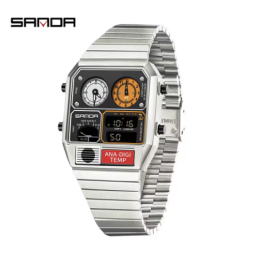 [FID] Montre rétro analogique et numérique à triple fuseau horaire